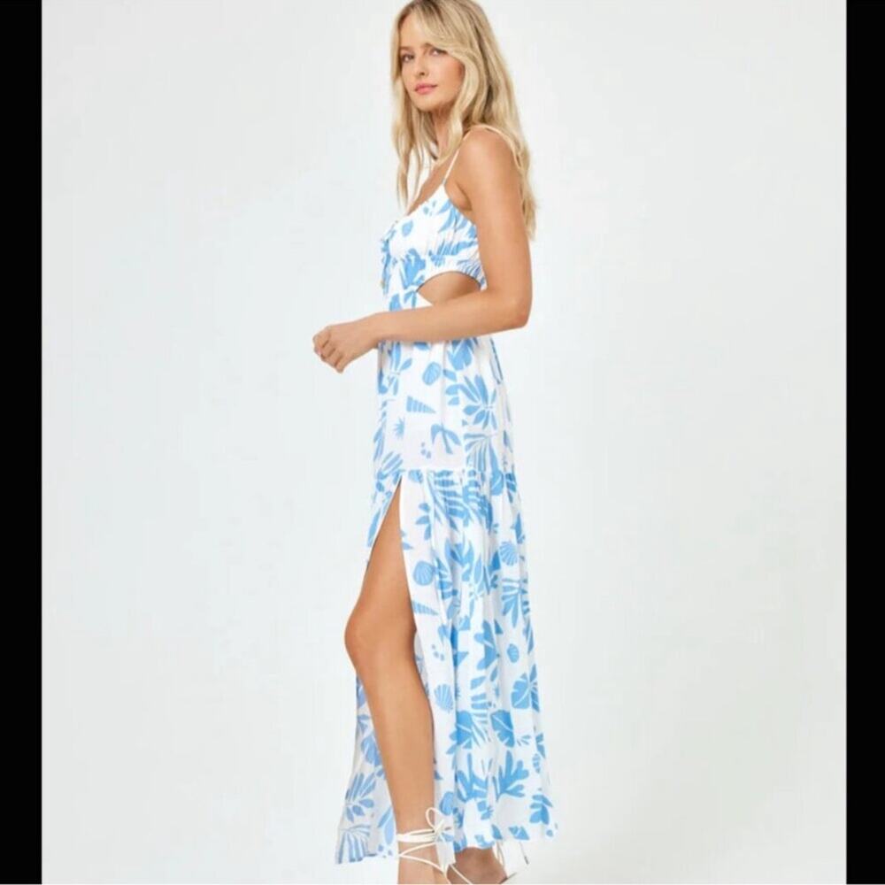 l*space White and Light Blue Floral Maxi Dress with Side Slit - Picture 4 of 15